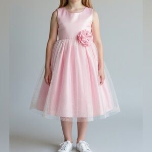 Pink Tulle Dress with Flower Accent